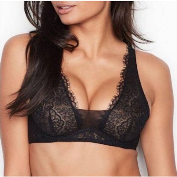 VICTORIA'S SECRET Dream Angels Unlined Plunge Bra 32DDD 32F Sexy Lace Lingerie - Picture 1 of 10